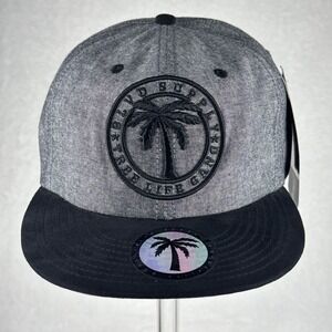 BLVD Supply Snapback Hat Gray Black‎ Palm Tree Logo Rope Print Underbrim NWT